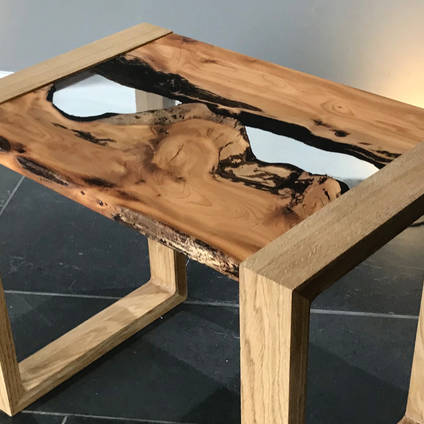 English Yew Side Table with Clear Epoxy River